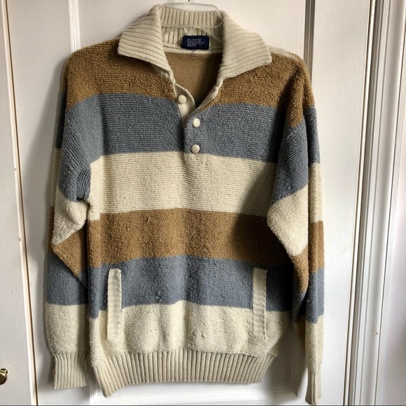 Vintage Neutral Terry Cloth Knit Striped Sweater - Picture 2 of 10